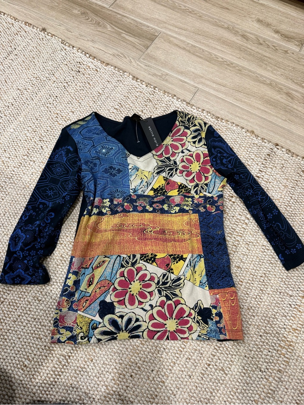 NWT Katina Marie Patchwork Micro-Mesh Tunic Top – Size L